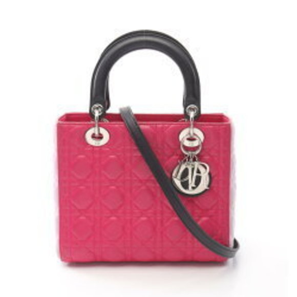 Dior Lady Cannage Leather Handbag Pink Purple Black - Picture 1 of 8